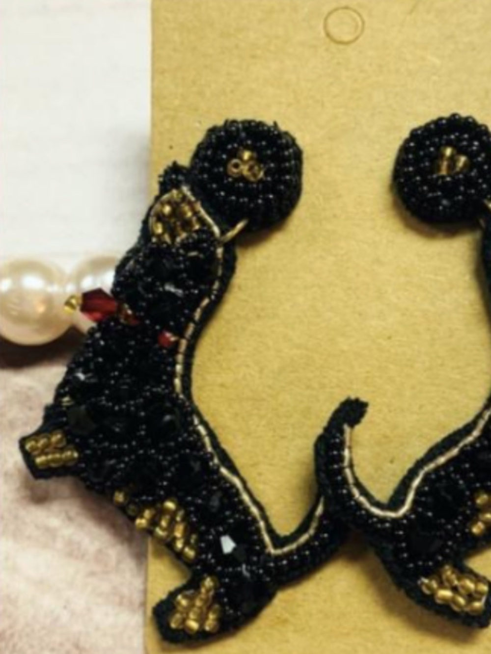 Dachshund Dog w/ Red Collar Beaded Earrings